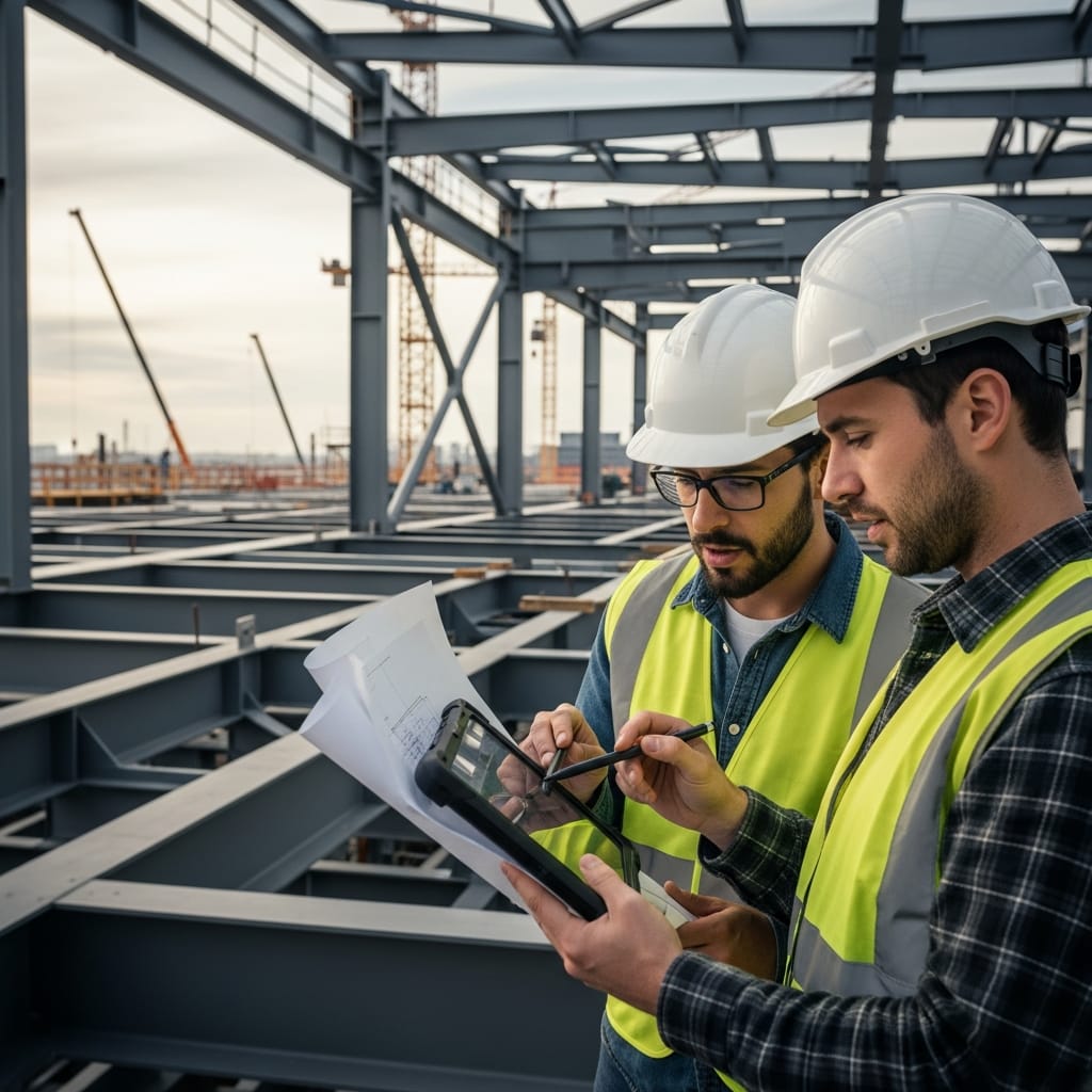 Our structural engineering team reviewing tolerances on-site. Precision matters.
